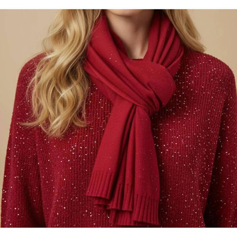 NEW JOSEPH RIBKOFF sequined knit scarf in deep cherry